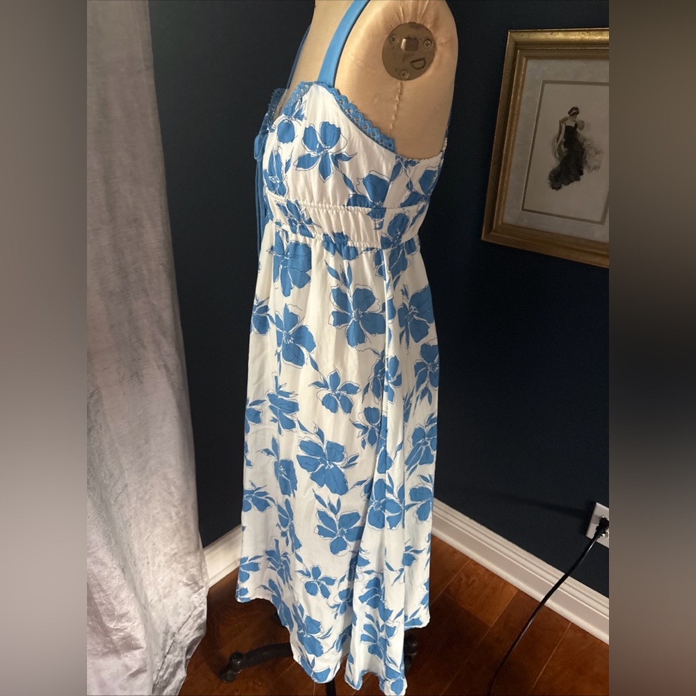 Blu Pepper Blue White Floral Midi Dress M Cottagecore Coastal Vacation Sundress - Picture 9 of 13